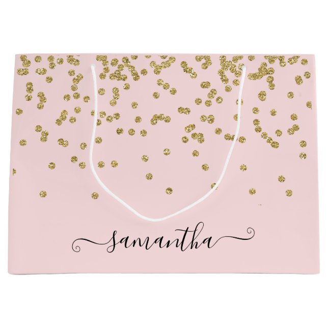 Grand Sac Cadeau Parties scintillant rose et or (Devant)