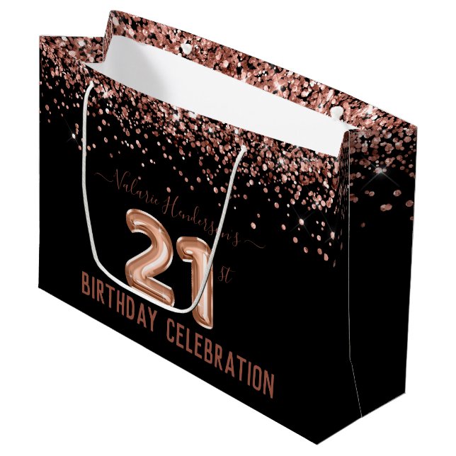 Grand Sac Cadeau Parties scintillant rose fantaisie 21e anniversair (Devant Angle)