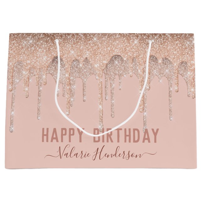 Grand Sac Cadeau Parties scintillant rose gouttes heureux Anniversa (Devant)