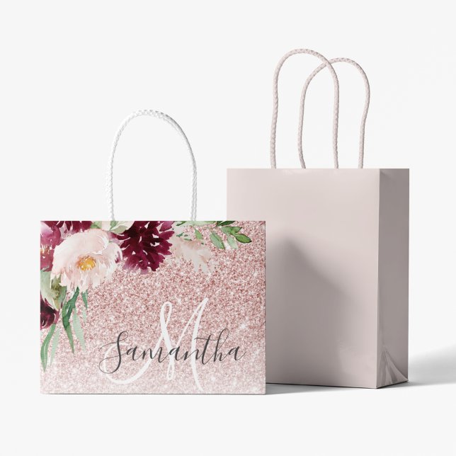Grand Sac Cadeau Parties scintillant rose moderne et flamme à fleur (Créateur téléchargé)