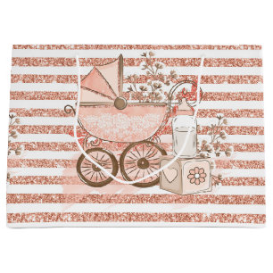 Grand Sac Cadeau Parties scintillant ROSE REGARDER BÉBÉ FILLE PRAM