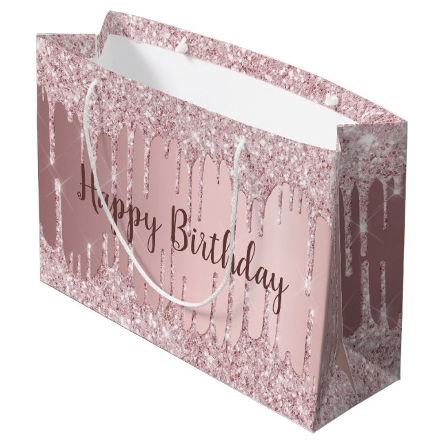 Grand Sac Cadeau Parties scintillant rose vif d'anniversaire goutte (Dos Angle)