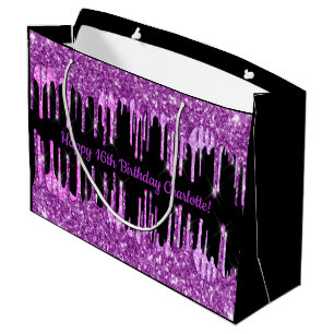 Grand Sac Cadeau Parties scintillant violet d'anniversaire gouttes