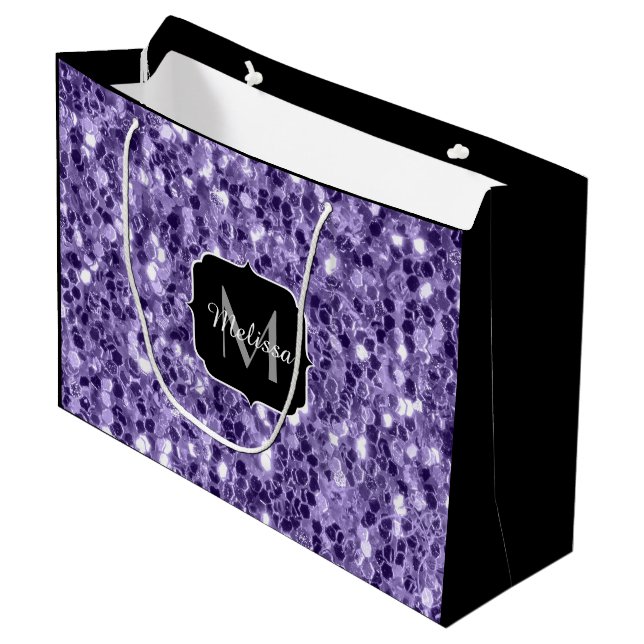 Grand Sac Cadeau Parties scintillant violet ultra violet scintille  (Devant Angle)
