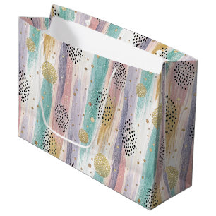 Grand Sac Cadeau Pastel Brushstroke & Gold Géométrique Abstrait