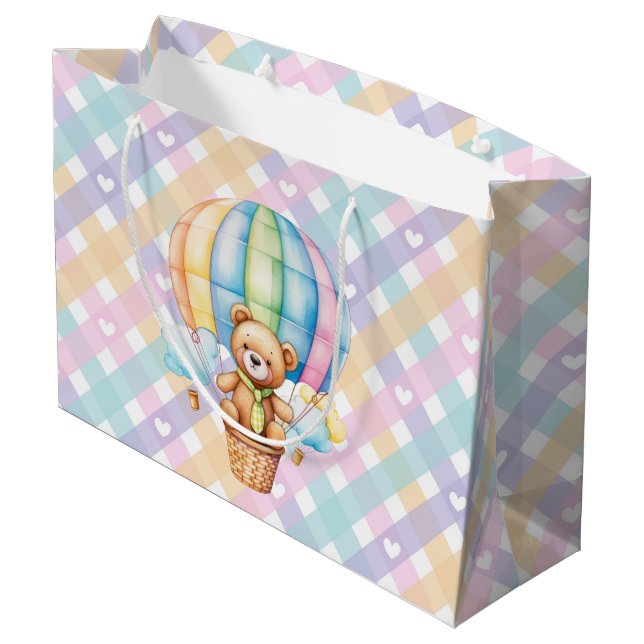 Grand Sac Cadeau Pastel En vichy Coeurs (Dos Angle)
