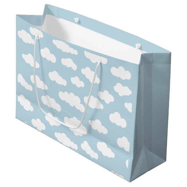 Grand Sac Cadeau Pastel Nuages Bébé Esthétique Bleu Et Blanc (Devant Angle)