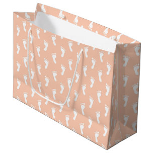 GRAND SAC CADEAU PASTEL PEACH ORANGE ROWS DE PIEDS DE BÉBÉ