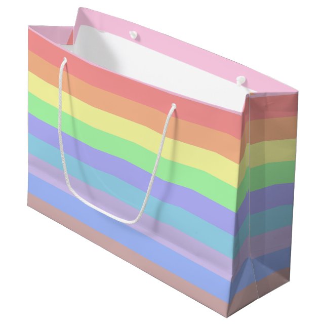 Grand Sac Cadeau Pastel Rainbow Stripes Cadeau (Devant Angle)