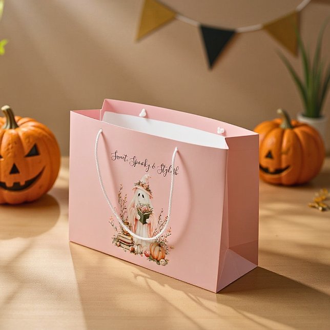 Grand Sac Cadeau Pastel rose mignon Fantôme et Halloween Citrouille (Créateur téléchargé)