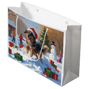 Grand Sac Cadeau Pasteur anatolien Noël Festif Neige