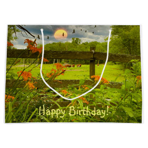 Grand Sac Cadeau Pâte du coucher de soleil bucolique