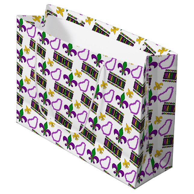 GRAND SAC CADEAU PÂTES BLANCHES PURPLE VERT MARDI GRAS (Devant Angle)