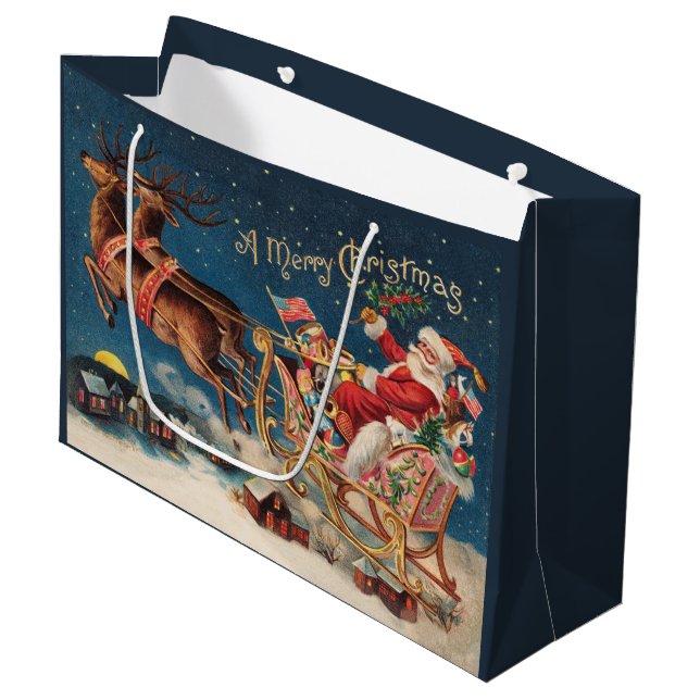 Grand Sac Cadeau Patriotique Père Noël Joyeux cadeau de Noël (Devant Angle)