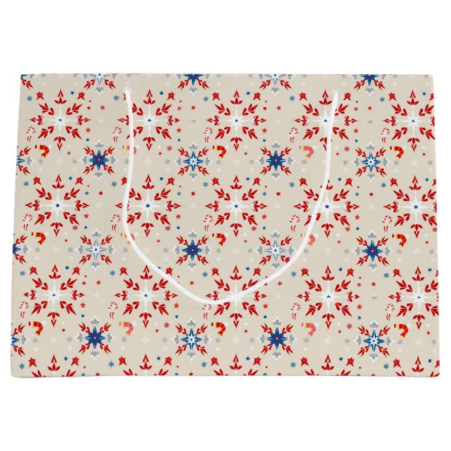 Grand Sac Cadeau Patriotique Rouge Bleu Bleu Noël Snowflake Cadeau (Devant)