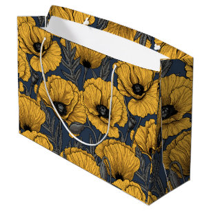 Grand Sac Cadeau Pavot jaune sur la marine