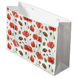 Grand Sac Cadeau Pavot rouge fleur sauvage aquarelle
