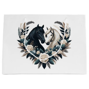 Grand Sac Cadeau Pays Cheval noir et blanc en amour