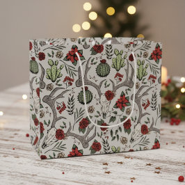 Grand Sac Cadeau Pays Ouest Noël Floral Reindeer Crâne