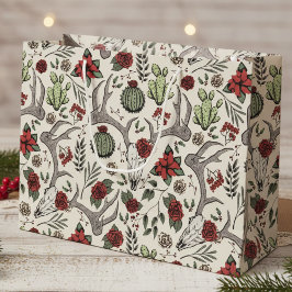Grand Sac Cadeau Pays Ouest Noël Floral Reindeer Crâne