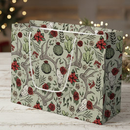 Grand Sac Cadeau Pays Ouest Noël Floral Reindeer Crâne