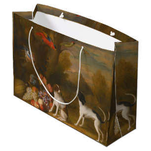 Grand Sac Cadeau Paysage avec oiseaux exotiques et deux chiens
