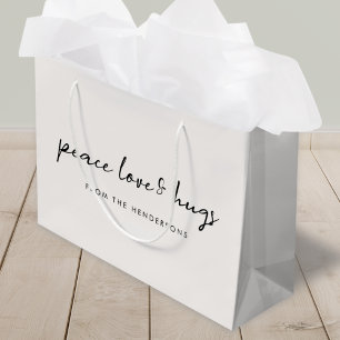 Grand Sac Cadeau Peace Love and Hug Minimum Christmas Dove Gray