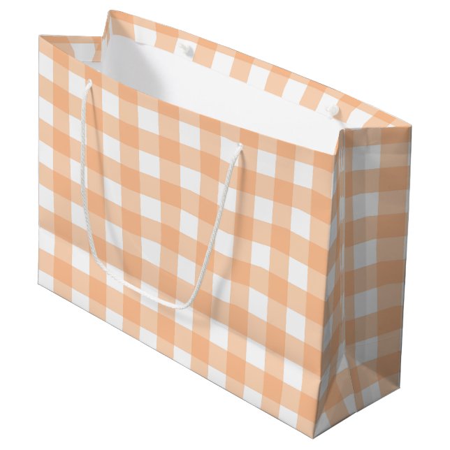 Grand Sac Cadeau Peach Motif Plaid Classic En vichy (Devant Angle)