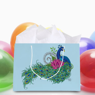 Grand Sac Cadeau Peacock Blue Lotus Fleur Henné