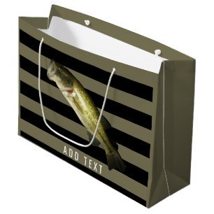 Grand Sac Cadeau Pêche au bar Grosse Bouche Safari Vert Customisé