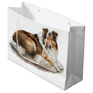 Grand Sac Cadeau Peinture aquarelle Collies rugueuses