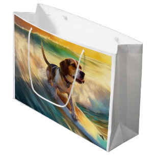 Grand Sac Cadeau Peinture de surf de la plage Beagle