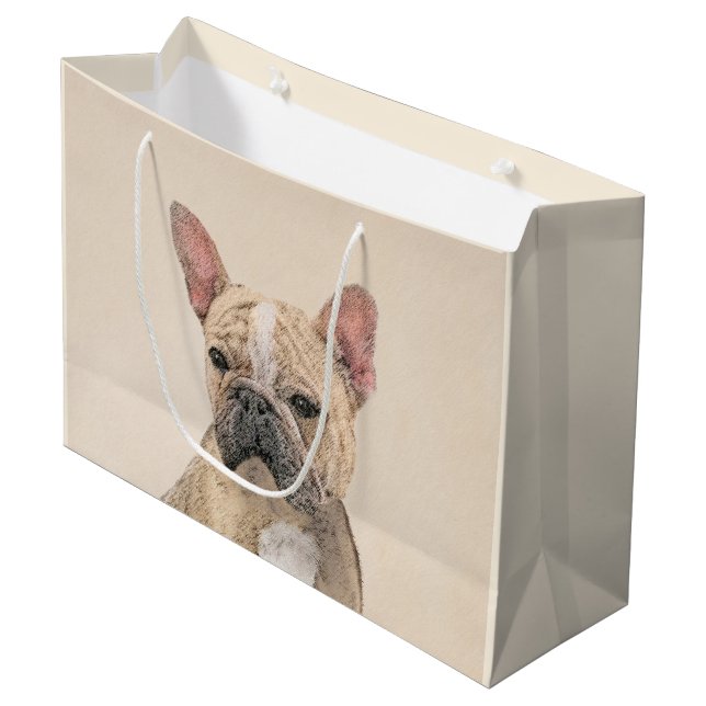 Grand Sac Cadeau Peinture française de Bulldog (Sable) - Belle oeuv (Devant Angle)