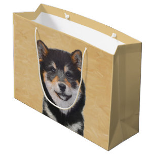 Grand Sac Cadeau Peinture Shiba Inu (Noir et Tan) - Art Chien