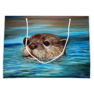 Grand Sac Cadeau Peinture sur la loutre de rivière