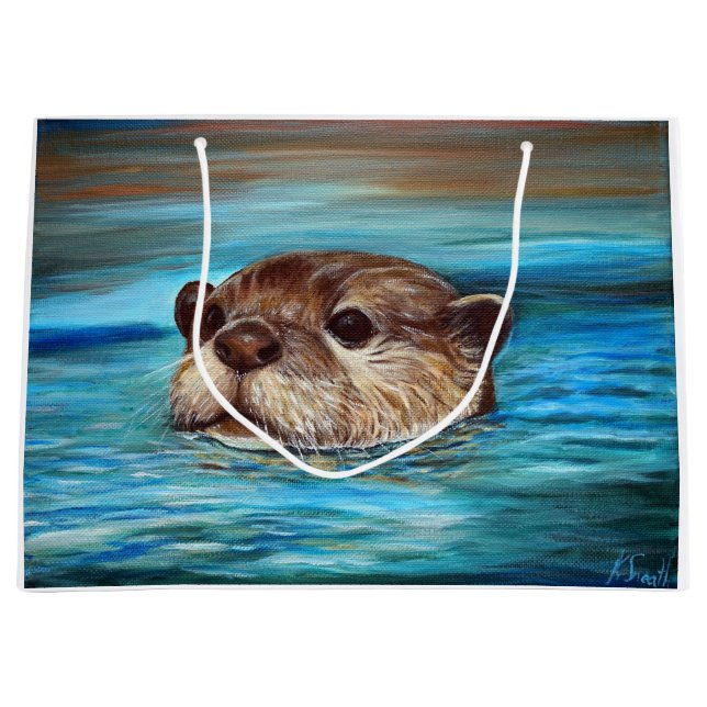 Grand Sac Cadeau Peinture sur la loutre de rivière (Devant)