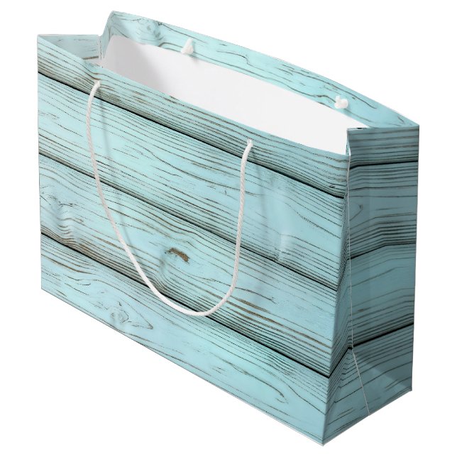Grand Sac Cadeau Peinture Turquoise Rétro Sur Bois Rustique (Dos Angle)