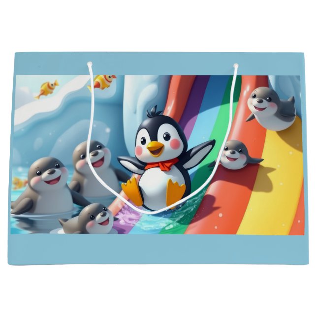 Grand Sac Cadeau Penguin plays on a slide (Devant)