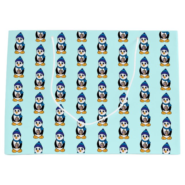 Grand Sac Cadeau Penguin tenant un rêve à Hanoukka (Devant)