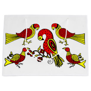 Grand Sac Cadeau Pennsylvanie Allemagne art folklorique oiseaux imp