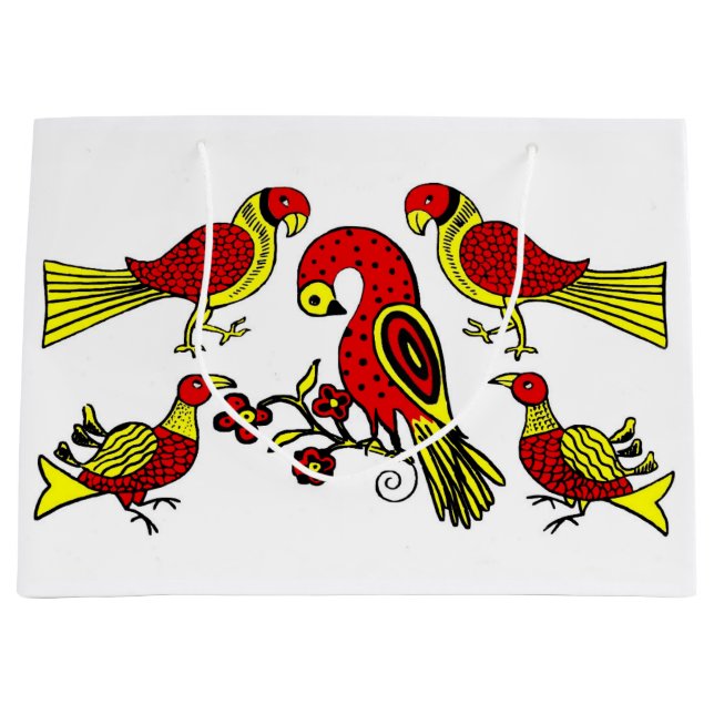 Grand Sac Cadeau Pennsylvanie Allemagne art folklorique oiseaux imp (Devant)