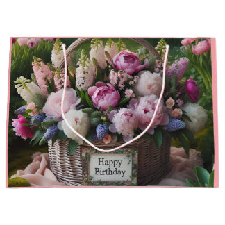Grand Sac Cadeau Peonies et Hyacinthes pour Anniversaire par Natash