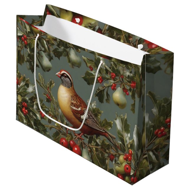 Grand Sac Cadeau Perdrix dans un poirier (Devant Angle)
