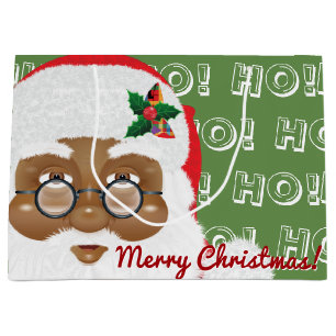Grand Sac Cadeau Père Noël afro-américain Vacances de Noël