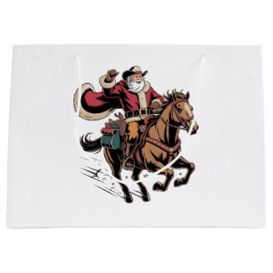 Grand Sac Cadeau Père Noël cow-boy à cheval Noël