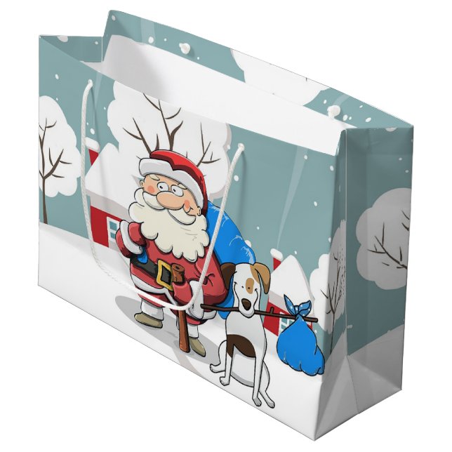 Grand Sac Cadeau père Noël et Chien  (Devant Angle)