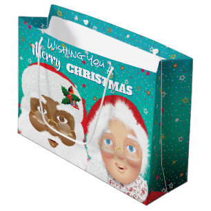 Grand Sac Cadeau père Noël et Mme Claus Noël Biracial