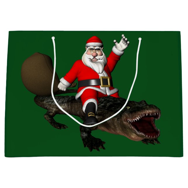 Grand Sac Cadeau Père Noël Festif Montant Un Alligator (Devant)