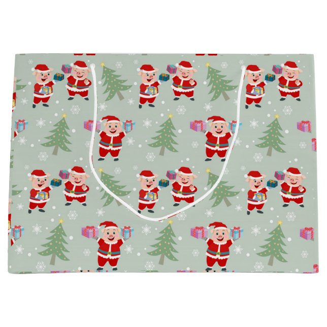 Grand Sac Cadeau Père Noël Pig Giving Motif (Devant)
