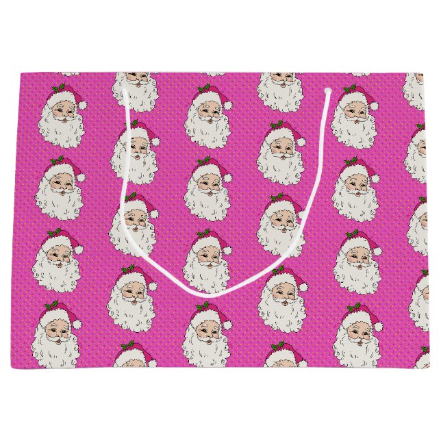 Grand Sac Cadeau Père Noël rose chaud (Devant)
